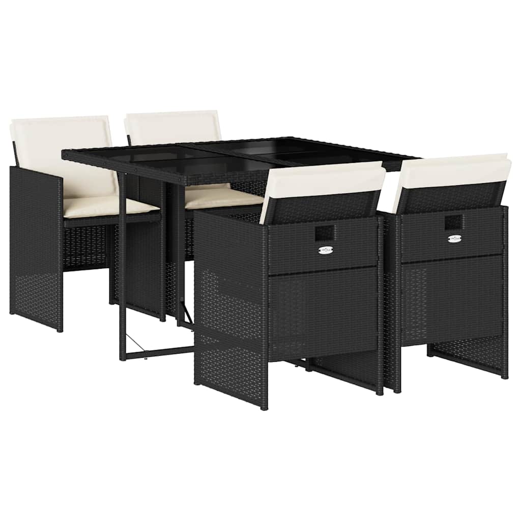 vidaXL Set mobilier de grădină cu perne, 5 piese, negru, poliratan