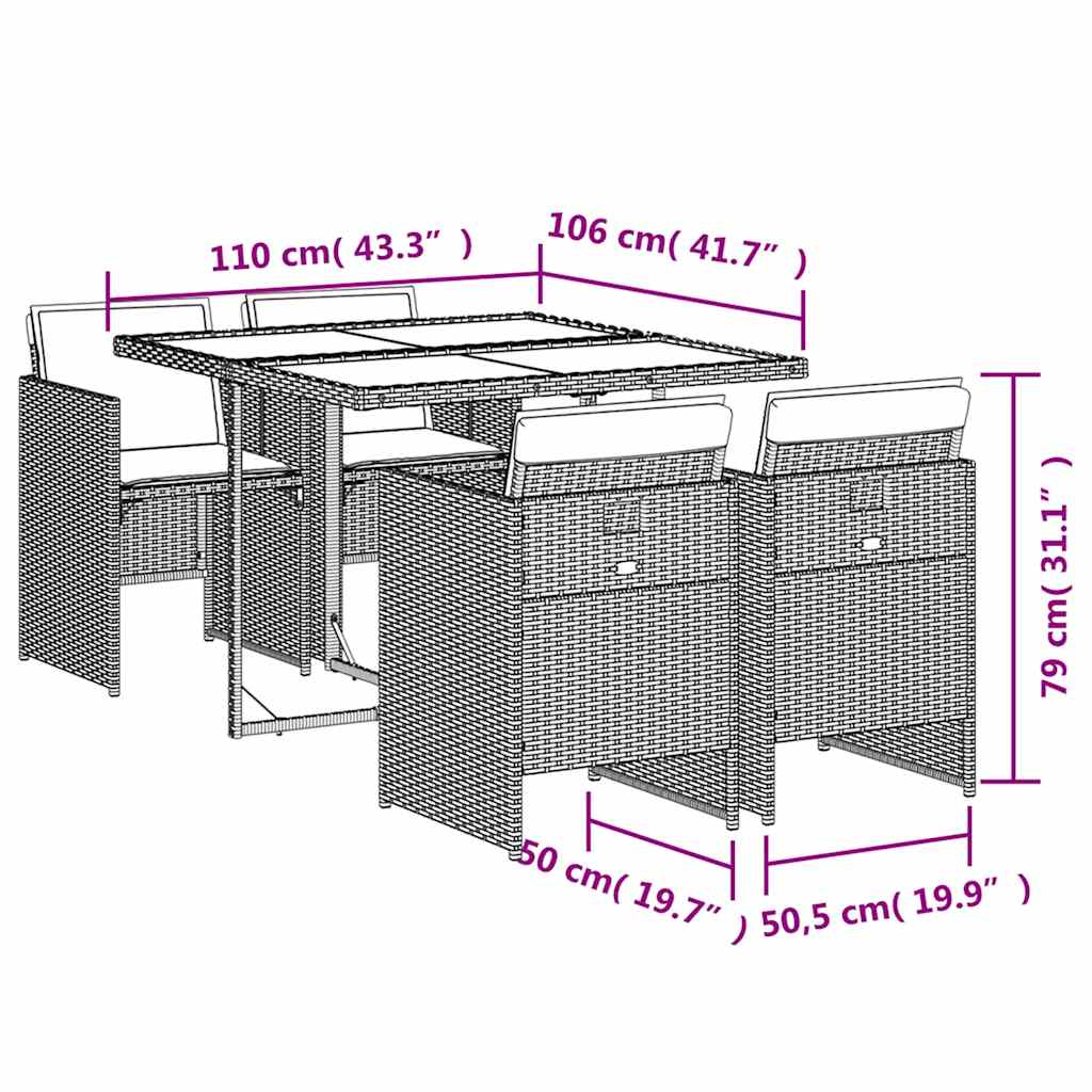 Set mobilier de grădină cu perne, 5 piese, gri, poliratan 3210536 - imagine 6