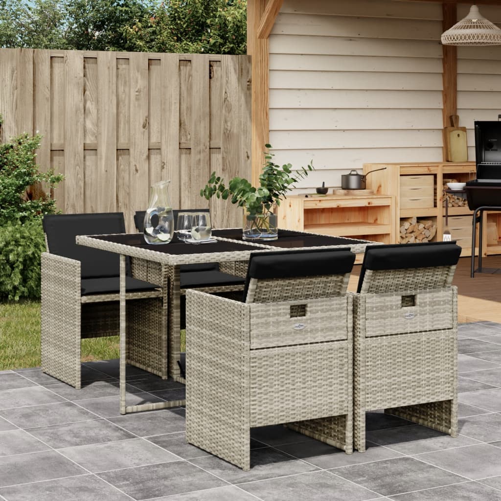 vidaXL 5-tlg. Garten-Essgruppe mit Kissen Hellgrau Poly Rattan