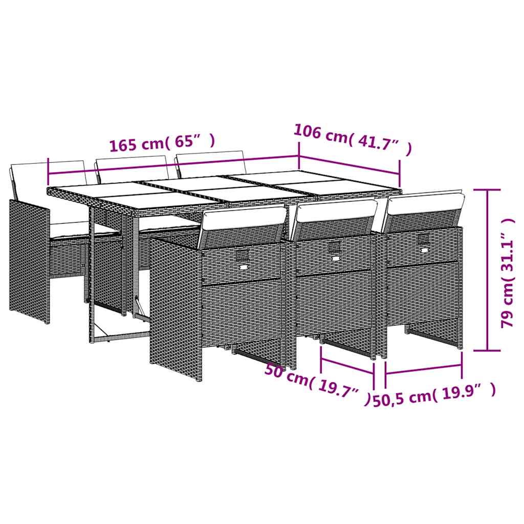 Set mobilier de grădină cu perne, 7 piese, maro, poliratan 3210549 - imagine 6