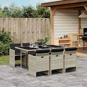 Vrtna jedilna garnitura 7-delna z blazinami sv. siv poli ratan