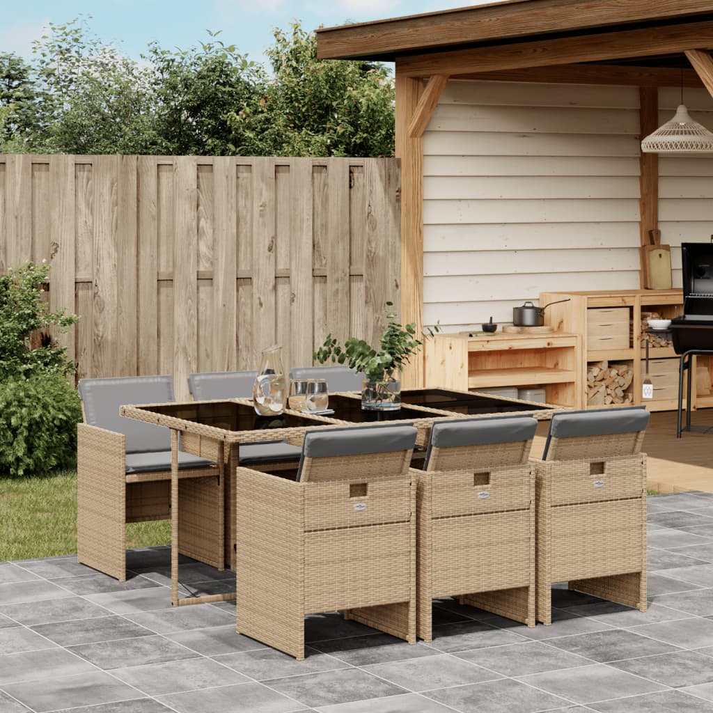 vidaXL 7-tlg. Garten-Essgruppe mit Kissen Beigemischung Poly Rattan