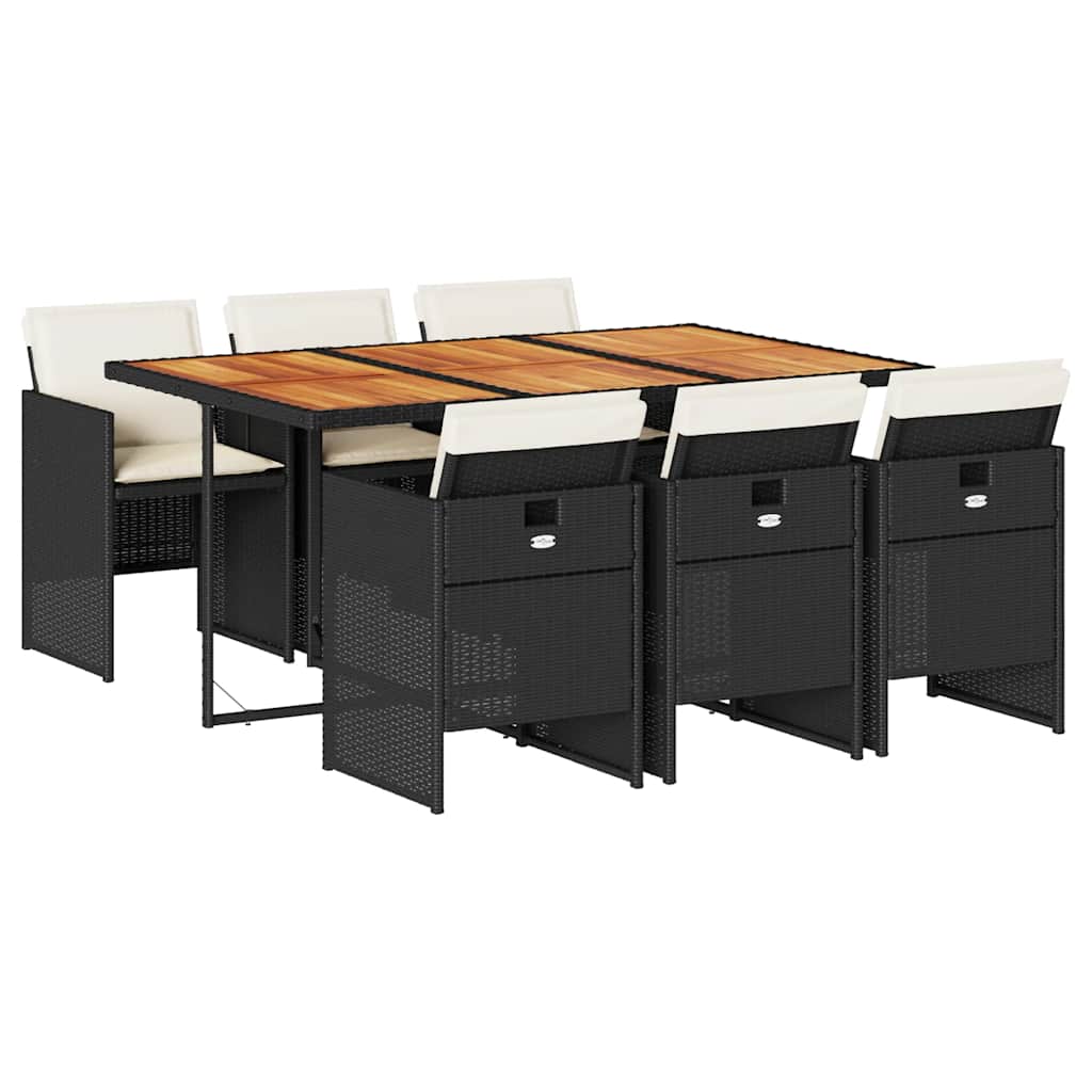 Thumbnail - vidaXL 7-tlg. Garten-Essgruppe mit Kissen Schwarz Poly Rattan