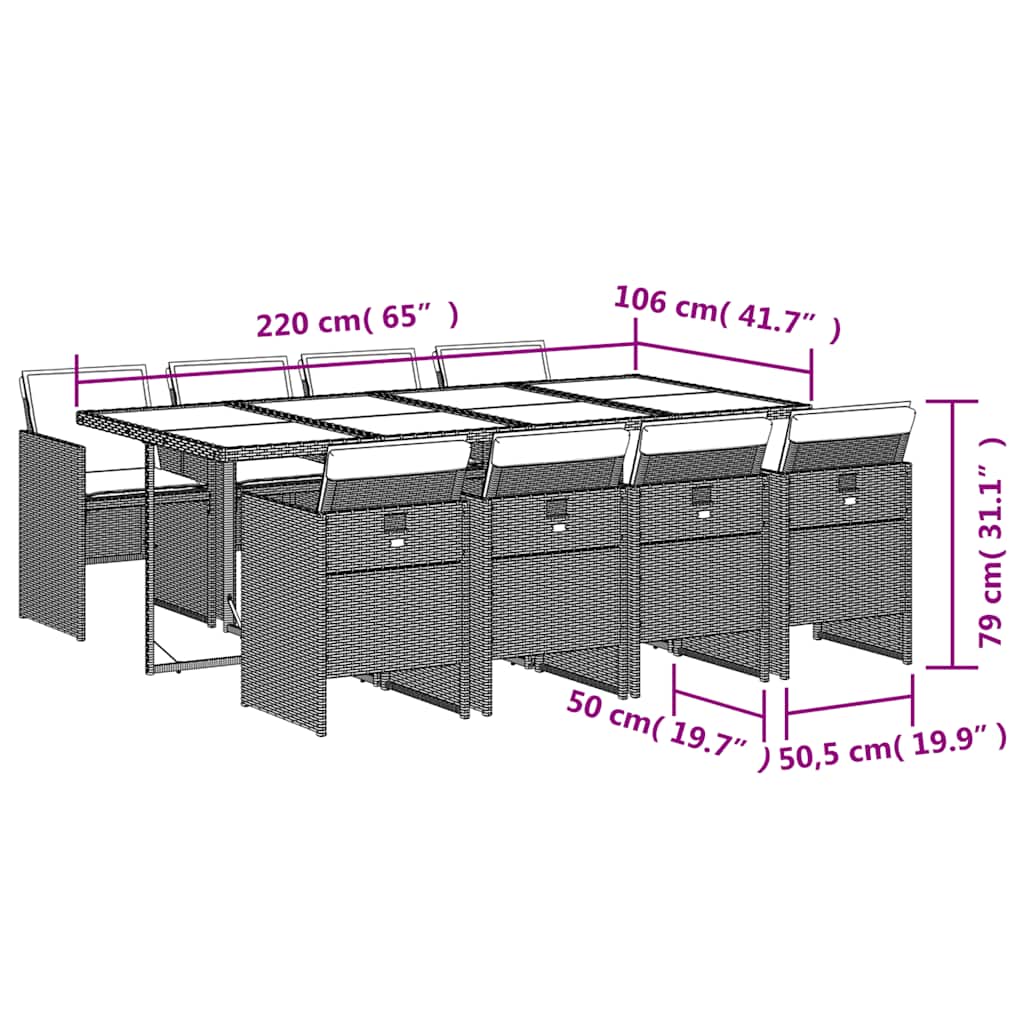 Set mobilier grădină cu perne, 9 piese, gri, poliratan 3210560 - imagine 6