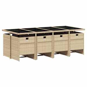 vidaXL Ensemble &agrave; manger de jardin et coussins 9 pcs beige Poly rotin