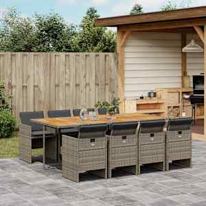 Vrtna jedilna garnitura 9-delna z blazinami siv poli ratan