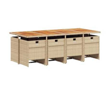 vidaXL 9-delige Tuinset met kussens poly rattan beige