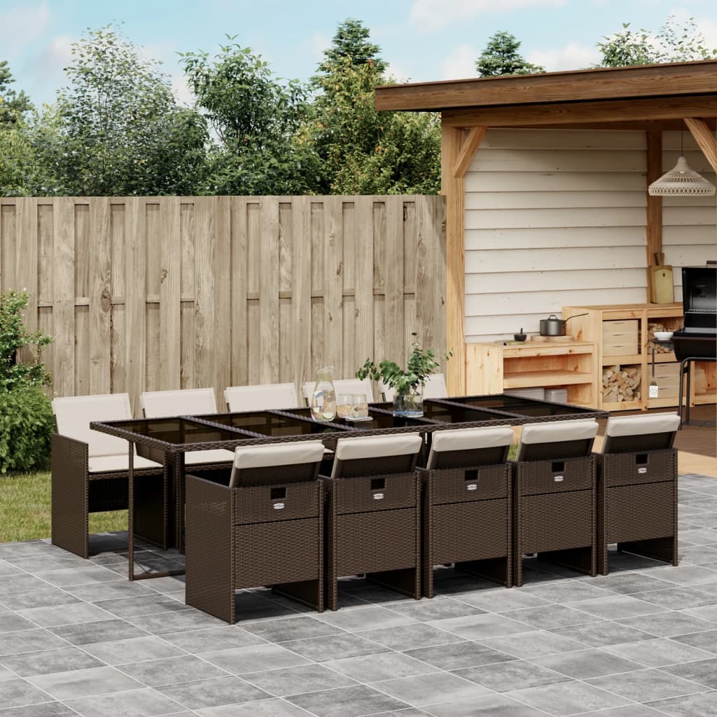 vidaXL 11-tlg. Garten-Essgruppe mit Kissen Braun Poly Rattan