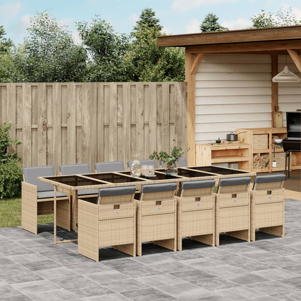 vidaXL 11-tlg. Garten-Essgruppe mit Kissen Beigemischung Poly Rattan