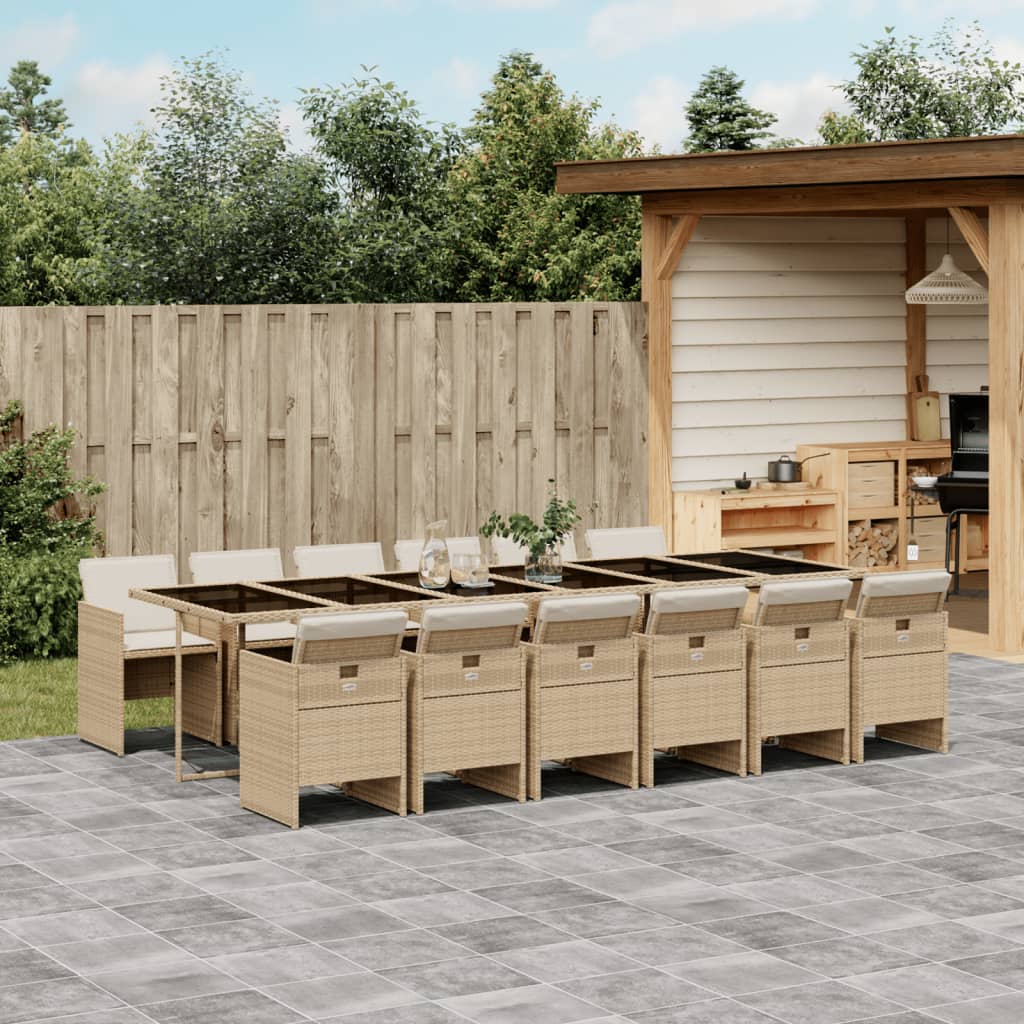 vidaXL 13-tlg. Garten-Essgruppe mit Kissen Beige Poly Rattan