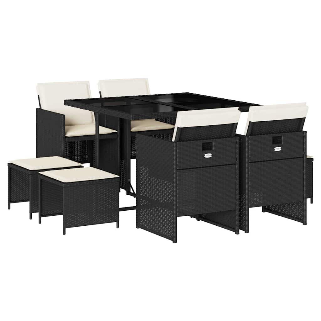 Thumbnail - vidaXL 9-tlg. Garten-Essgruppe mit Kissen Schwarz Poly Rattan