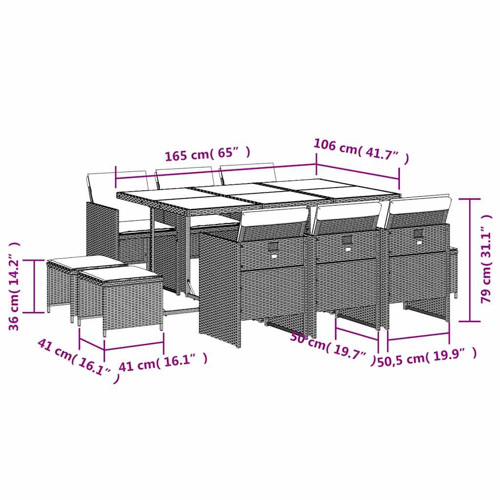 Set mobilier de exterior cu perne, 11 piese, negru, poliratan 3210606 - imagine 6