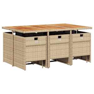 vidaXL Set mobilier de grădină cu perne, 11 piese, bej, poliratan