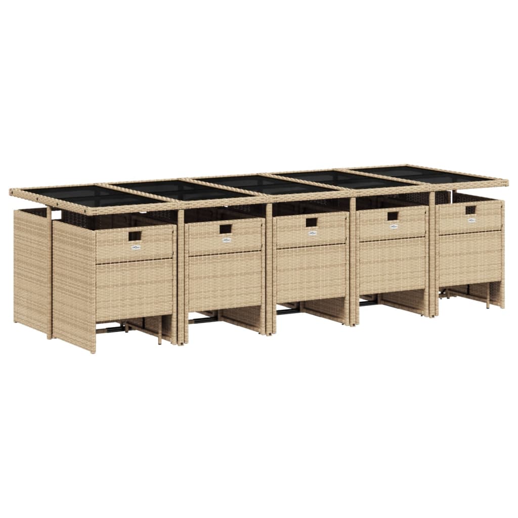 vidaXL 15-delige Tuinset met kussens poly rattan gemengd beige