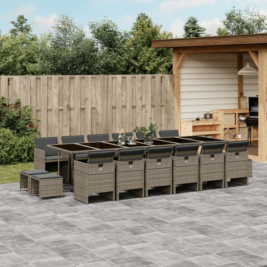 vidaXL 17-tlg. Garten-Essgruppe mit Kissen Grau Poly Rattan