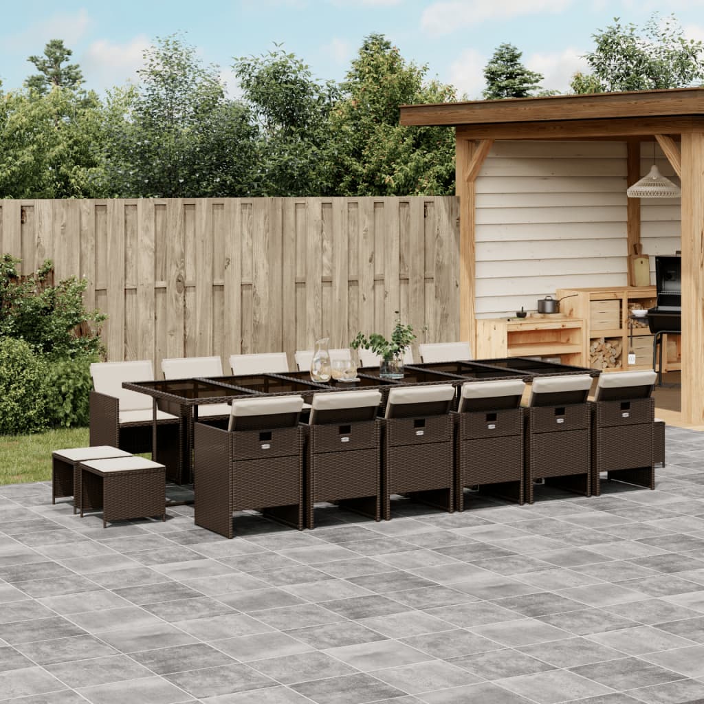 vidaXL 17-tlg. Garten-Essgruppe mit Kissen Braun Poly Rattan