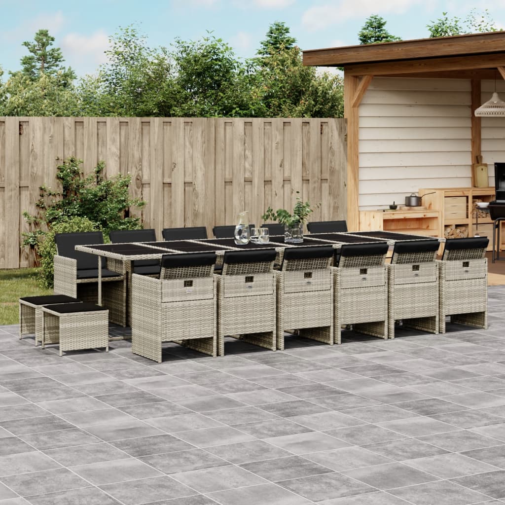 vidaXL 17-tlg. Garten-Essgruppe mit Kissen Hellgrau Poly Rattan