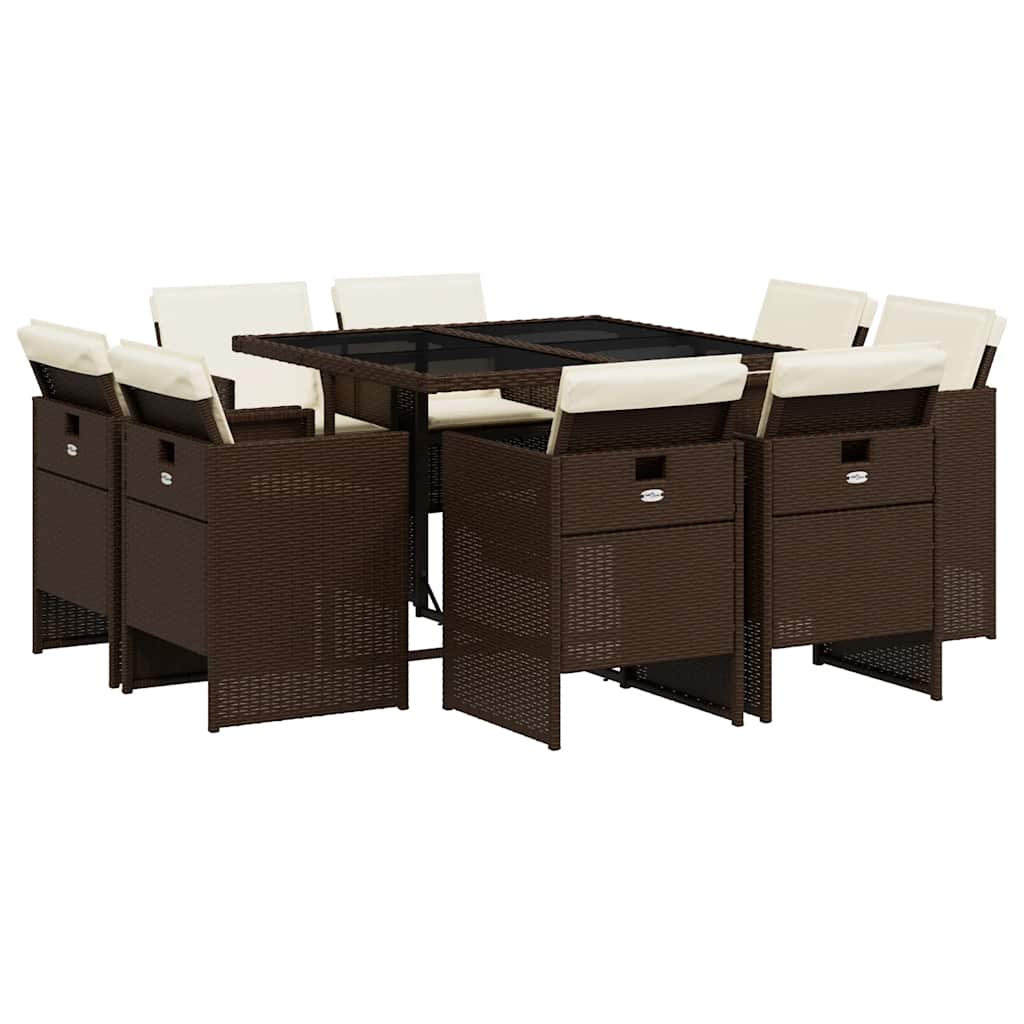 Thumbnail - vidaXL 9-tlg. Garten-Essgruppe mit Kissen Braun Poly Rattan