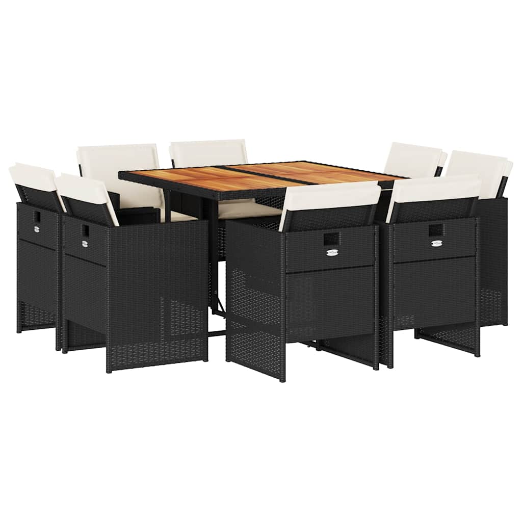 Thumbnail - vidaXL 9-tlg. Garten-Essgruppe mit Kissen Schwarz Poly Rattan