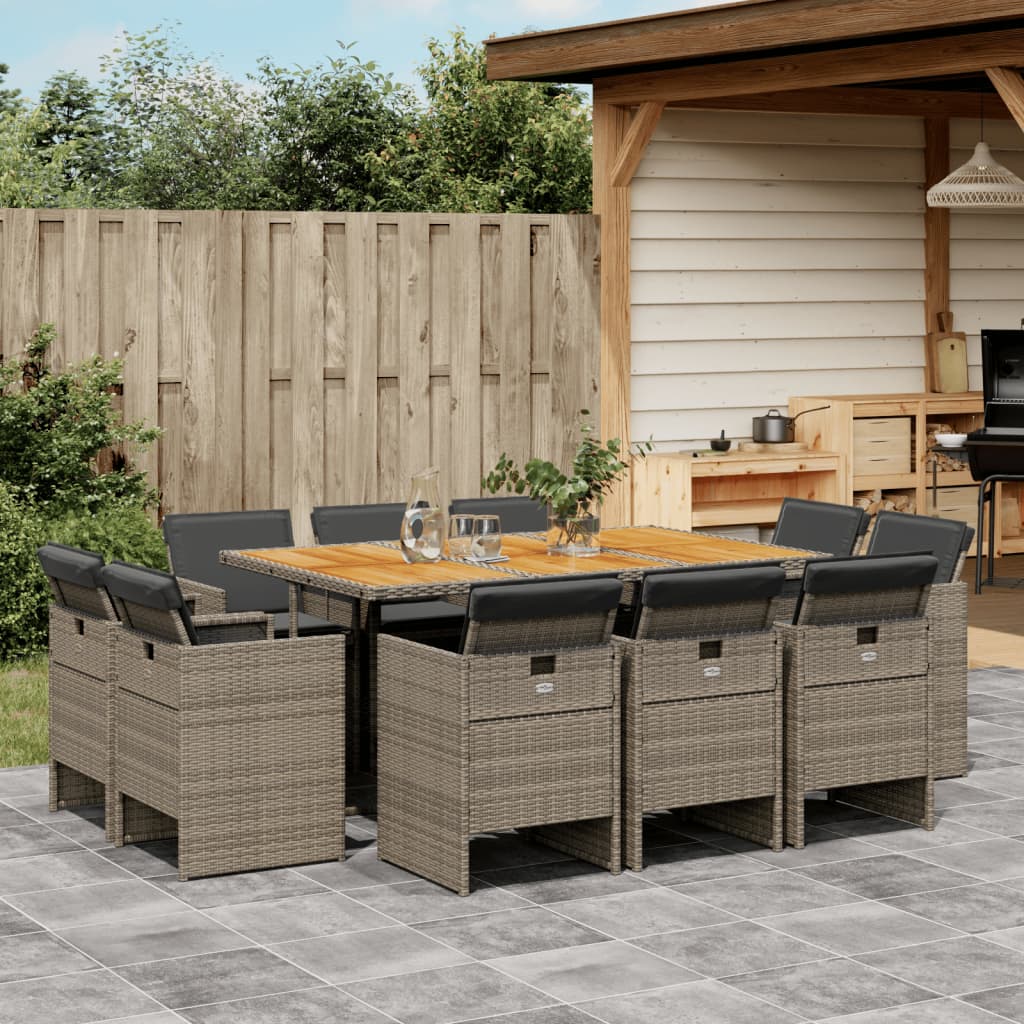 vidaXL Set mobilier de grădină cu perne, 11 piese, gri, poliratan