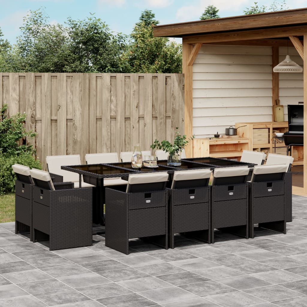 vidaXL Set mobilier de grădină cu perne, 13 piese, negru, poliratan