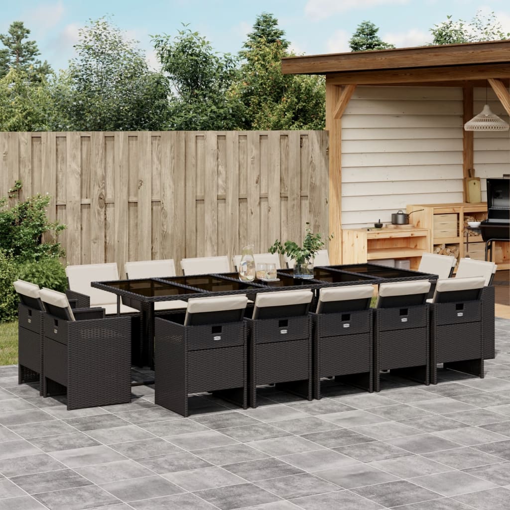 vidaXL Set mobilier de grădină cu perne, 15 piese, negru, poliratan