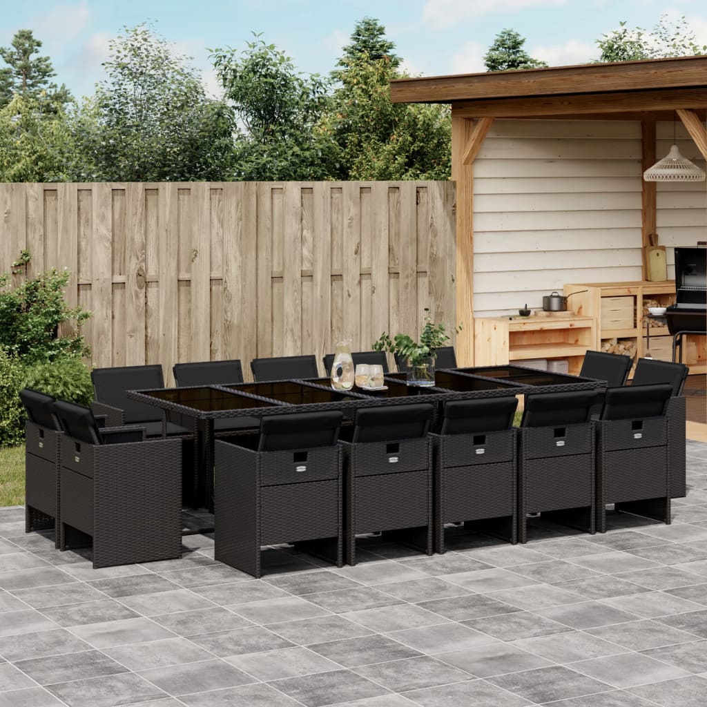 vidaXL Set mobilier de grădină cu perne, 15 piese, negru, poliratan