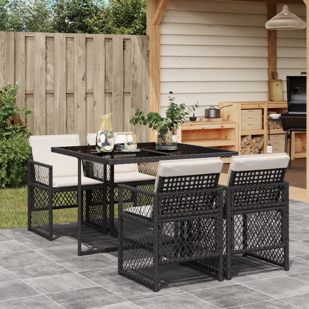 vidaXL 5-tlg. Garten-Essgruppe mit Kissen Schwarz Poly Rattan