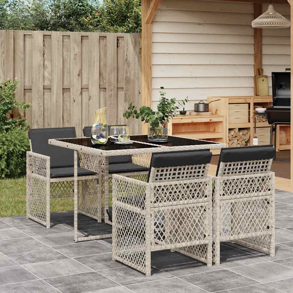 vidaXL Set mobilier de grădină cu perne, 5 piese gri deschis poliratan