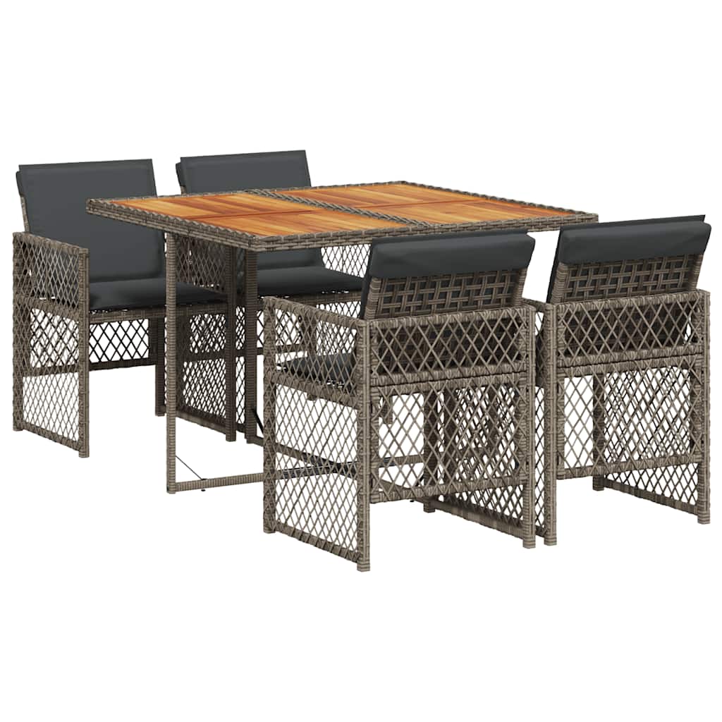 vidaXL 5-delige Tuinset met kussens poly rattan grijs, foto 3