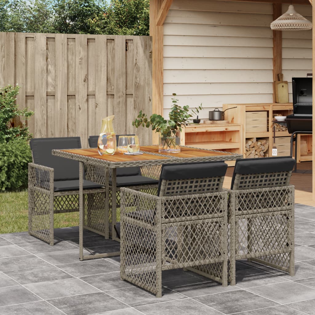 5-tlg. Garten-Essgruppe mit Kissen Grau Poly Rattan