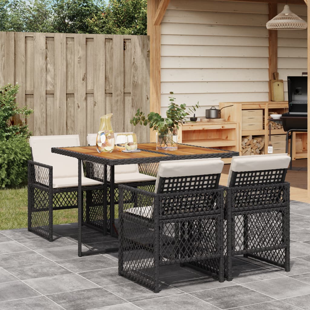 vidaXL 5-tlg. Garten-Essgruppe mit Kissen Schwarz Poly Rattan