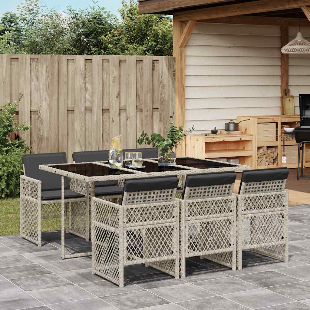 vidaXL Set mobilier de grădină cu perne, 7 piese gri deschis poliratan