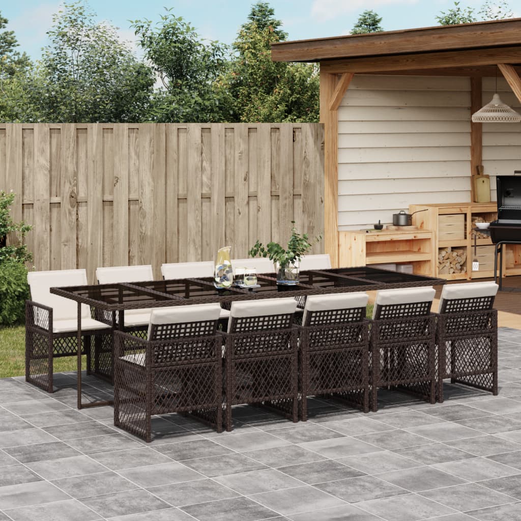 vidaXL 11-tlg. Garten-Essgruppe mit Kissen Braun Poly Rattan