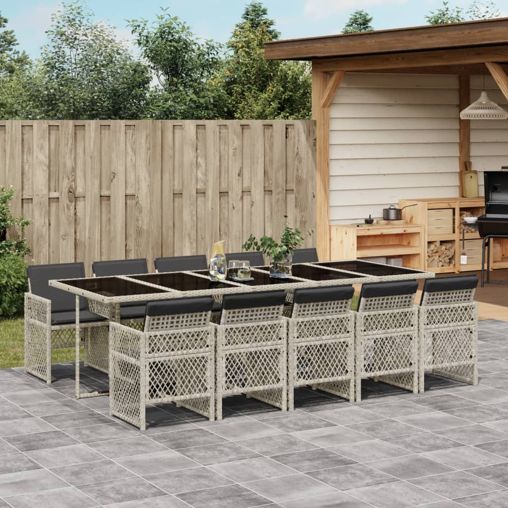 vidaXL 11-tlg. Garten-Essgruppe mit Kissen Hellgrau Poly Rattan