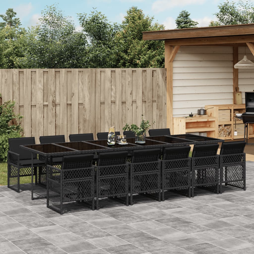 13-tlg. Garten-Essgruppe mit Kissen Schwarz Poly Rattan