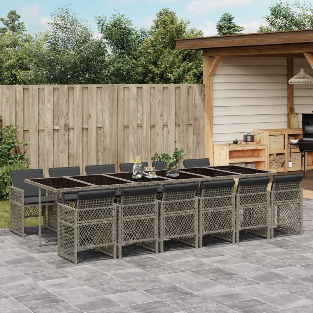 13-tlg. Garten-Essgruppe mit Kissen Grau Poly Rattan