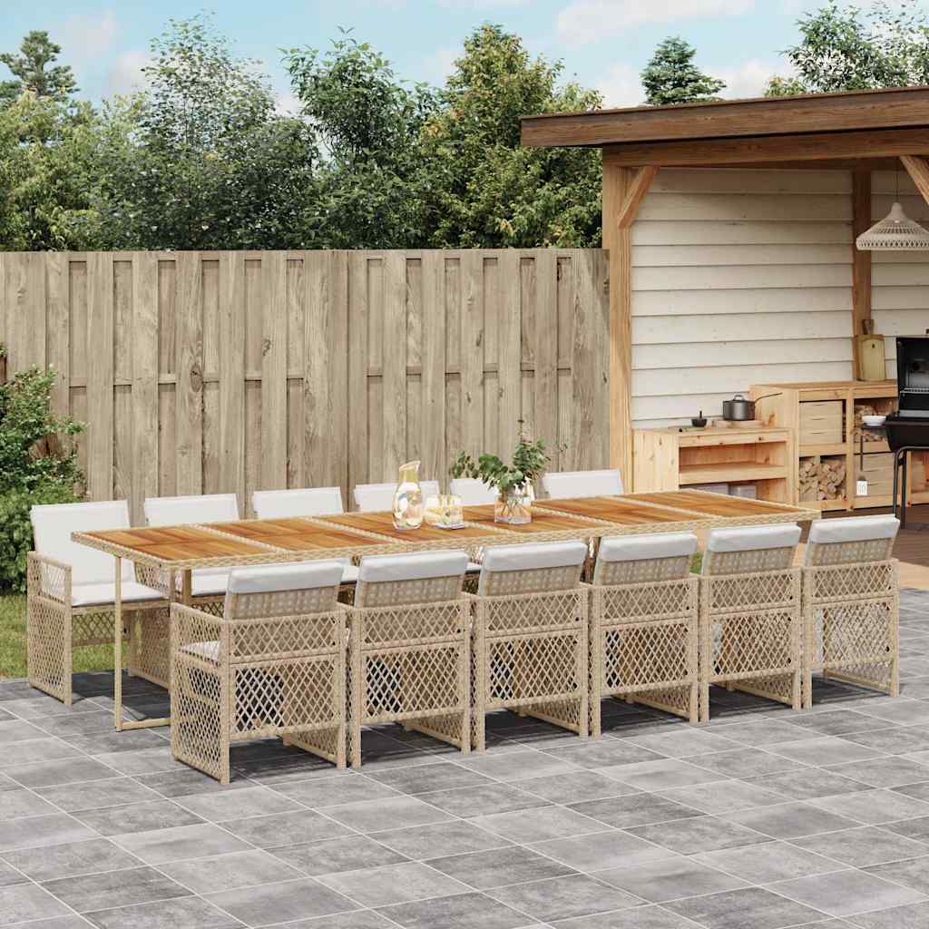Set da Pranzo da Giardino 13 pz con Cuscini Beige in Polyrattan 3210772