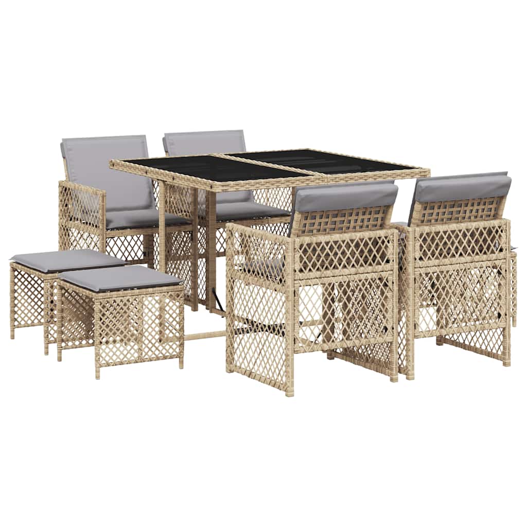vidaXL 9-delige Tuinset met kussens poly rattan beige, foto 3