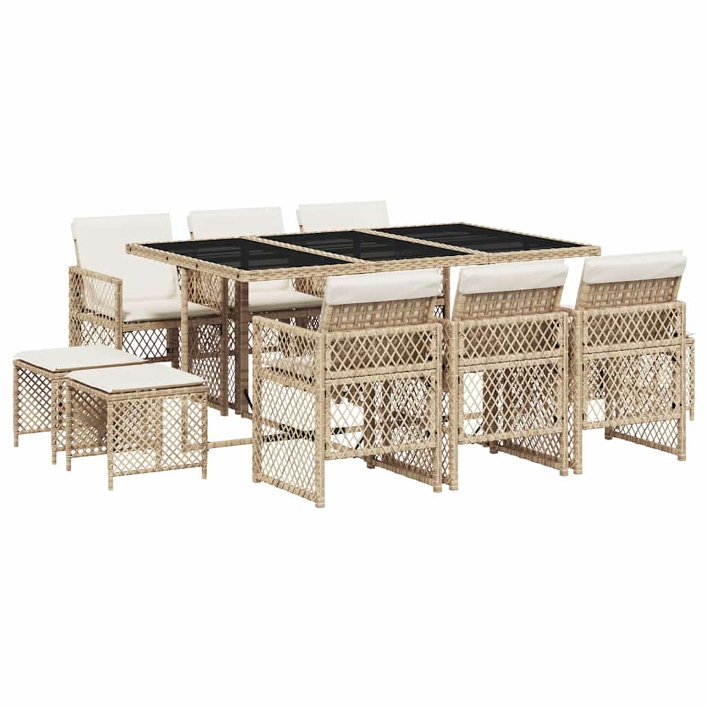 vidaXL 11-delige Tuinset met kussens poly rattan beige, foto 3