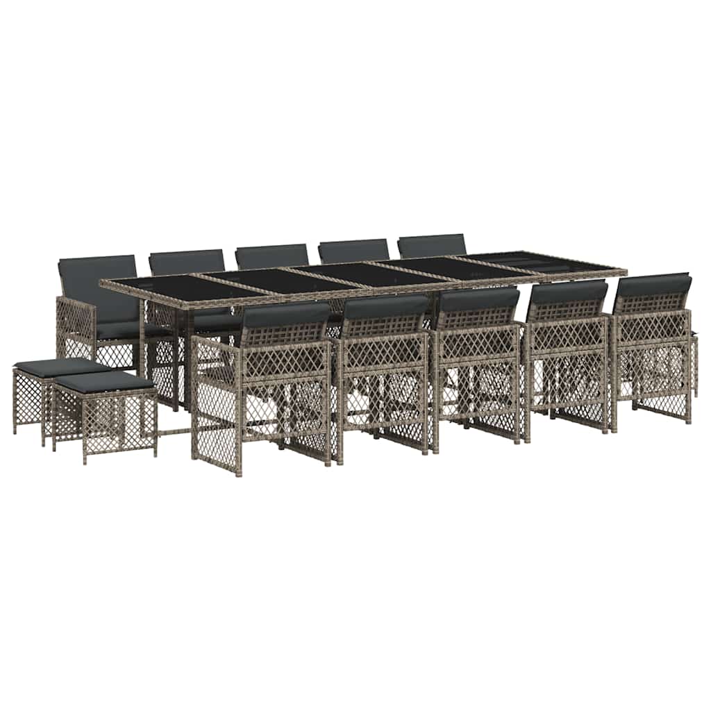 vidaXL 15-delige Tuinset met kussens poly rattan grijs, foto 3