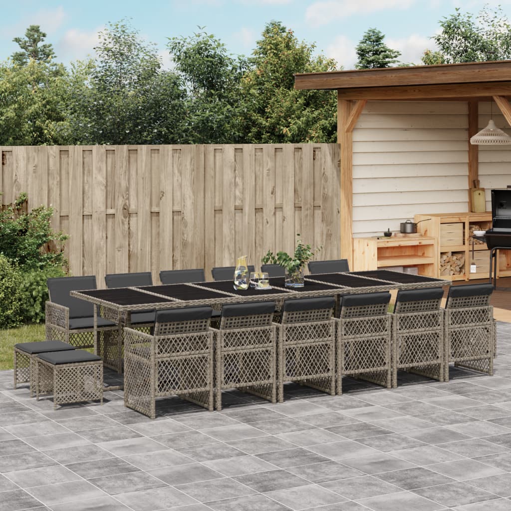 vidaXL 17-tlg. Garten-Essgruppe mit Kissen Grau Poly Rattan