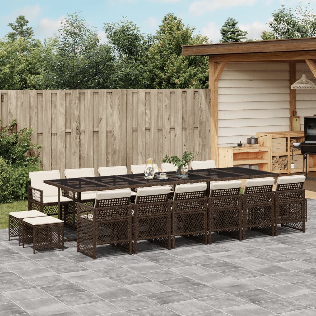 vidaXL 17-tlg. Garten-Essgruppe mit Kissen Braun Poly Rattan