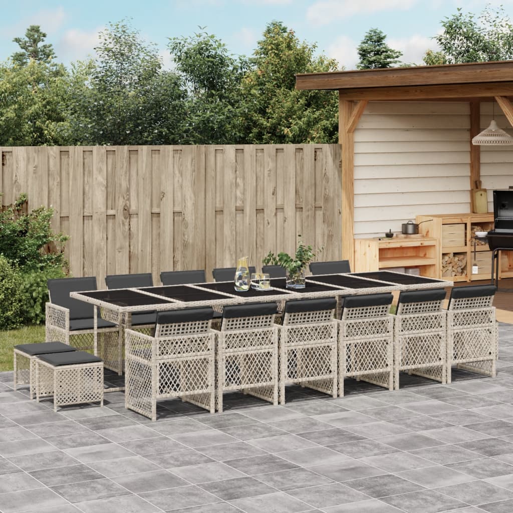 vidaXL 17-tlg. Garten-Essgruppe mit Kissen Hellgrau Poly Rattan