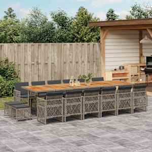 Vrtna jedilna garnitura 17-delna z blazinami siv poli ratan