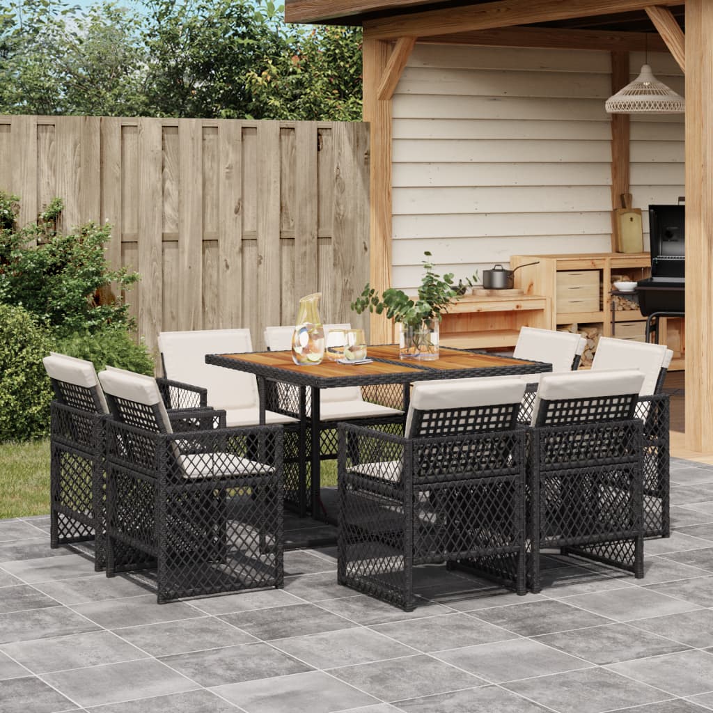 vidaXL Set mobilier de grădină cu perne, 9 piese, negru, poliratan