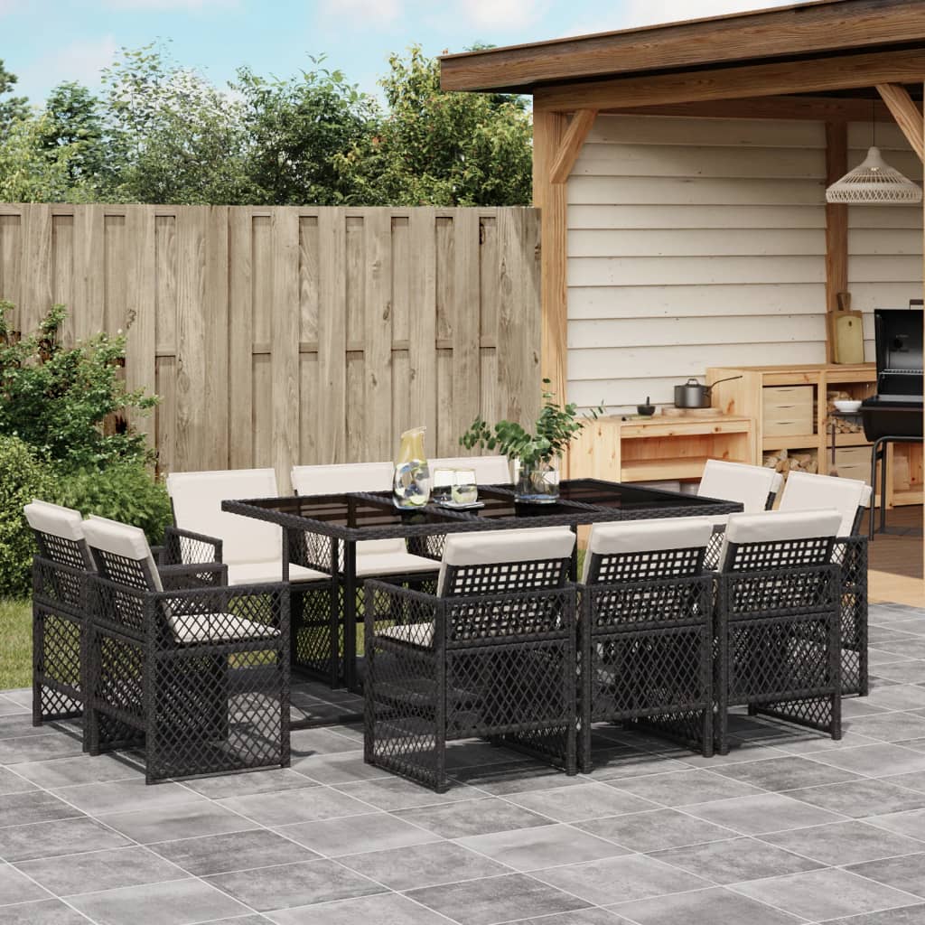 vidaXL Set mobilier de exterior cu perne, 11 piese, negru, poliratan