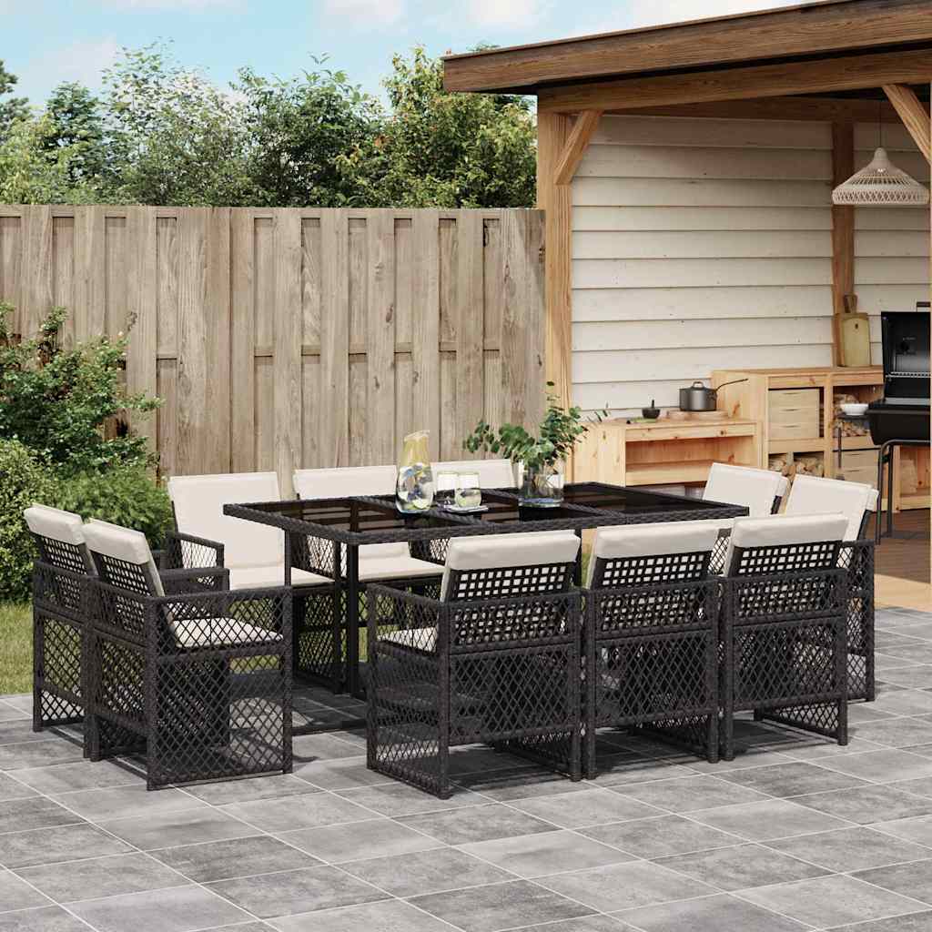 vidaXL Set mobilier de exterior cu perne, 11 piese, negru, poliratan