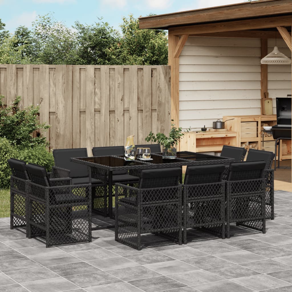 vidaXL Set mobilier de exterior cu perne, 11 piese, negru, poliratan