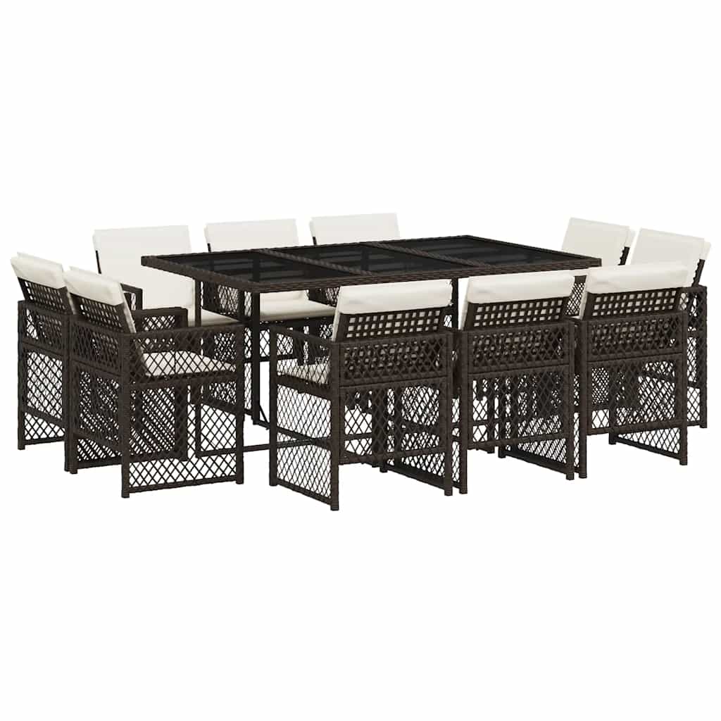 VidaXL 11dílný zahradní jídelní set s poduškami hnědý polyratan